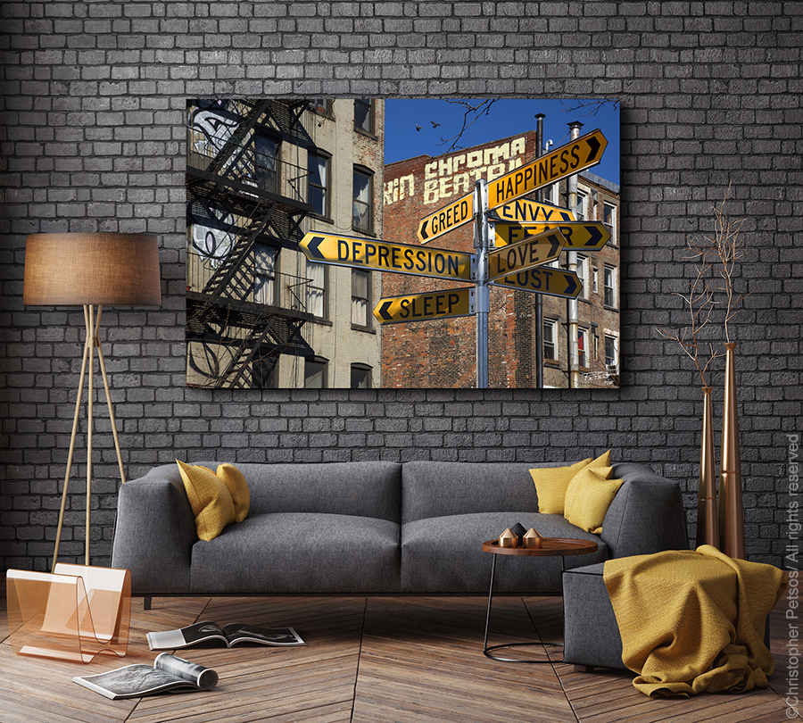 Mood Swing, a fine art print by Christopher Petsos, hanging in a modern living room