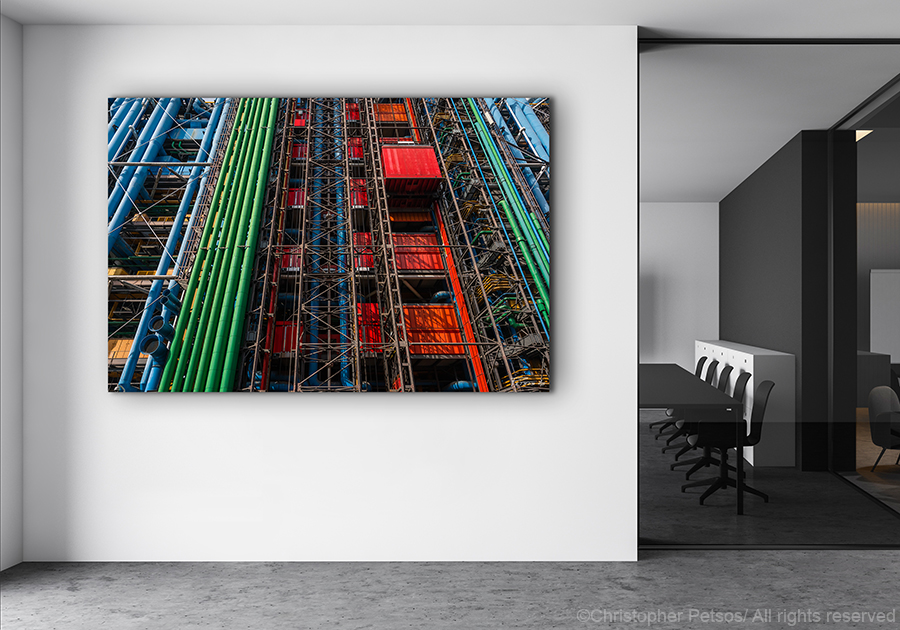 pompidou center paris large print by chris petsos hanging in a modern office
