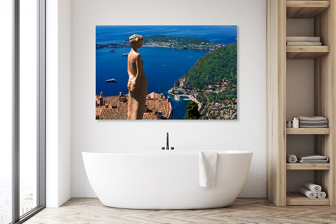 Photography print of the view from the Garden of Eze with scuulpture over the Mediterranean Sea