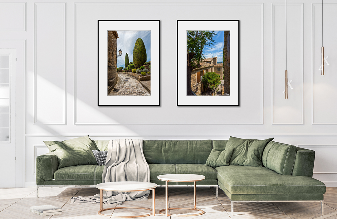 Christopher Petsos photography prints of Provence hanging in a modern living room