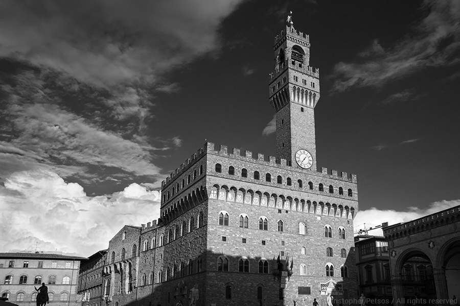Florence, Italy Palazzo Vecchio architecture Black and White