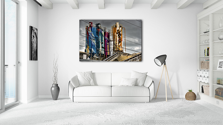 Christopher Petsos photographic print of Wynwood Planta 8 Supermix with street art displayed in a living room