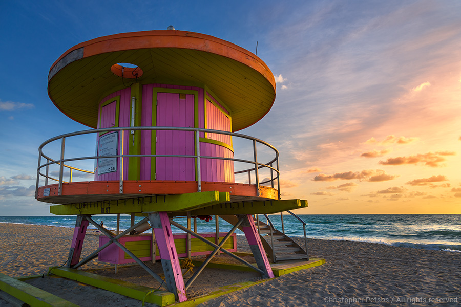 Christopher PEtsos photography of the Miami Tenth Street beach hut/lifeguard tower