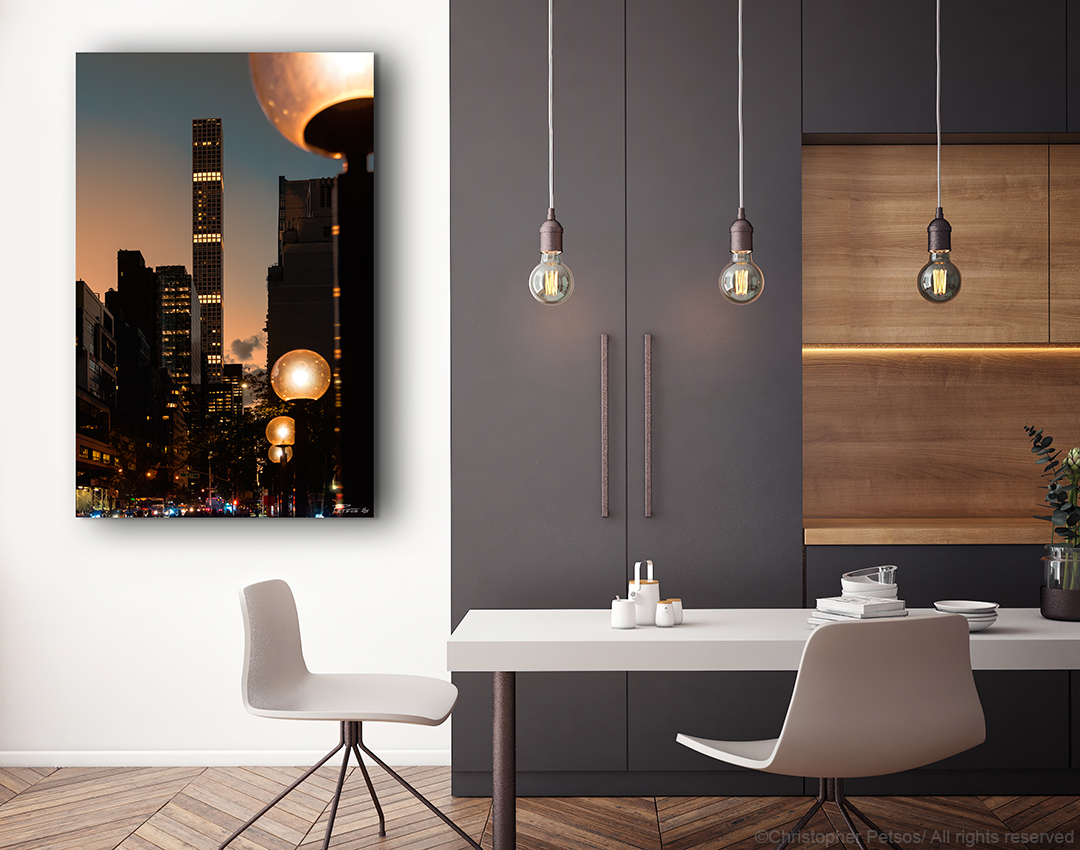 metal print by chris petsos of new york city east 57th street with 432 Park Avenue in the distance