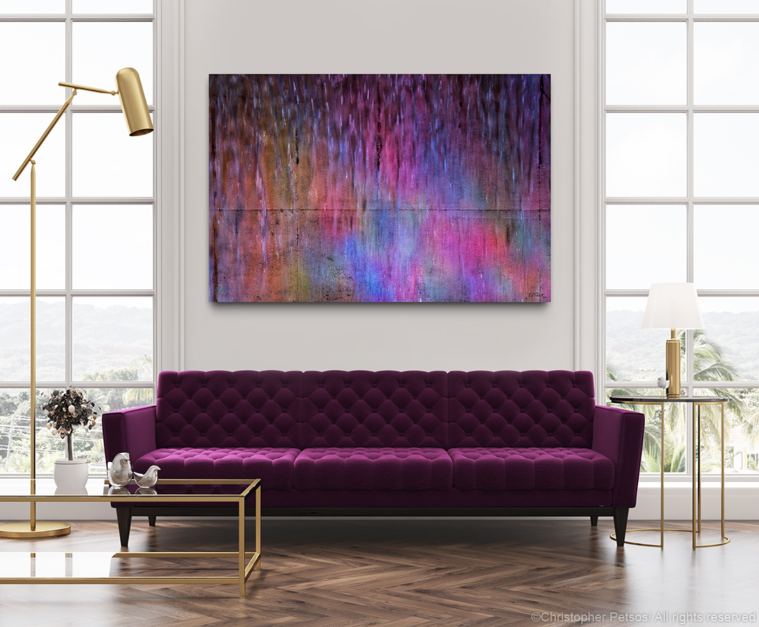 Chris Petsos abstract photography metal print displayed in a modern living room